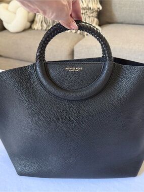 Michael Kors Black Pebbled Leather Tote with Braided Top Handles